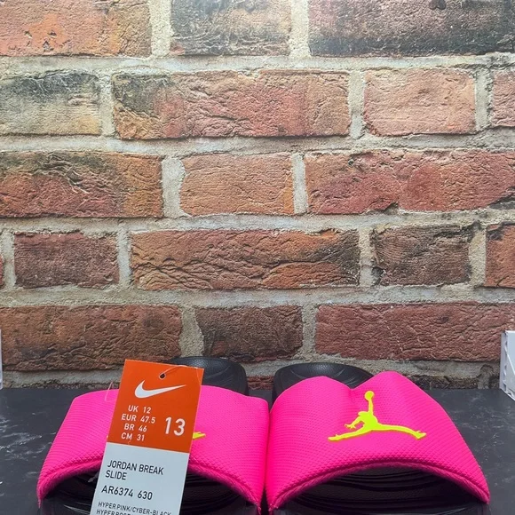 Nike Jordan Break Slide Sandals Size 13 Hyper Pink Black Yellow - Picture 2 of 4